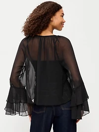 Drapey Chiffon Bell-Sleeve Top