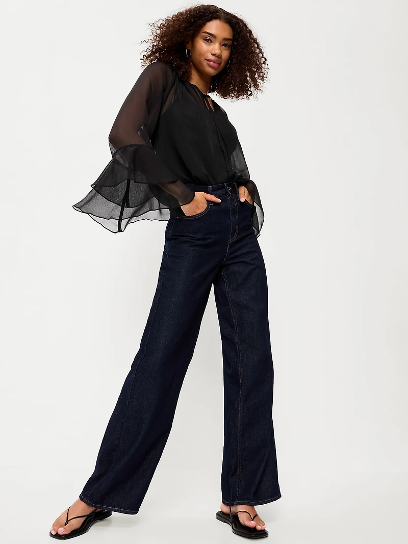 Drapey Chiffon Bell-Sleeve Top