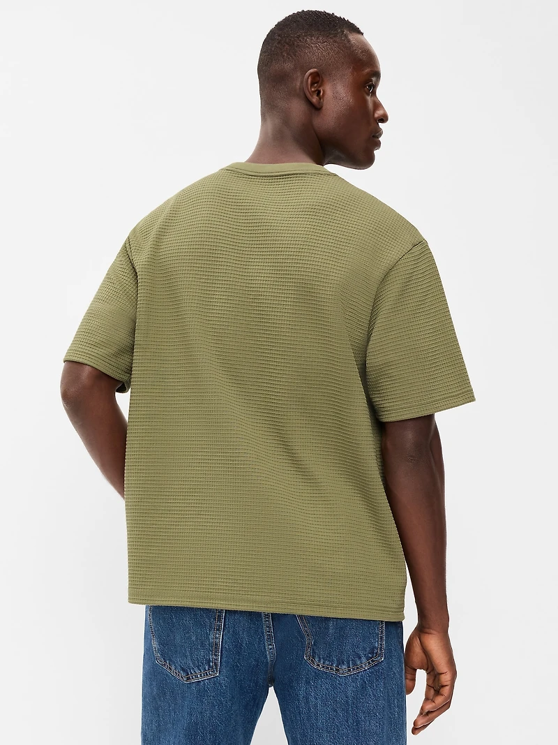 Relaxed Short-Sleeve Textured Waffle T-Shirt