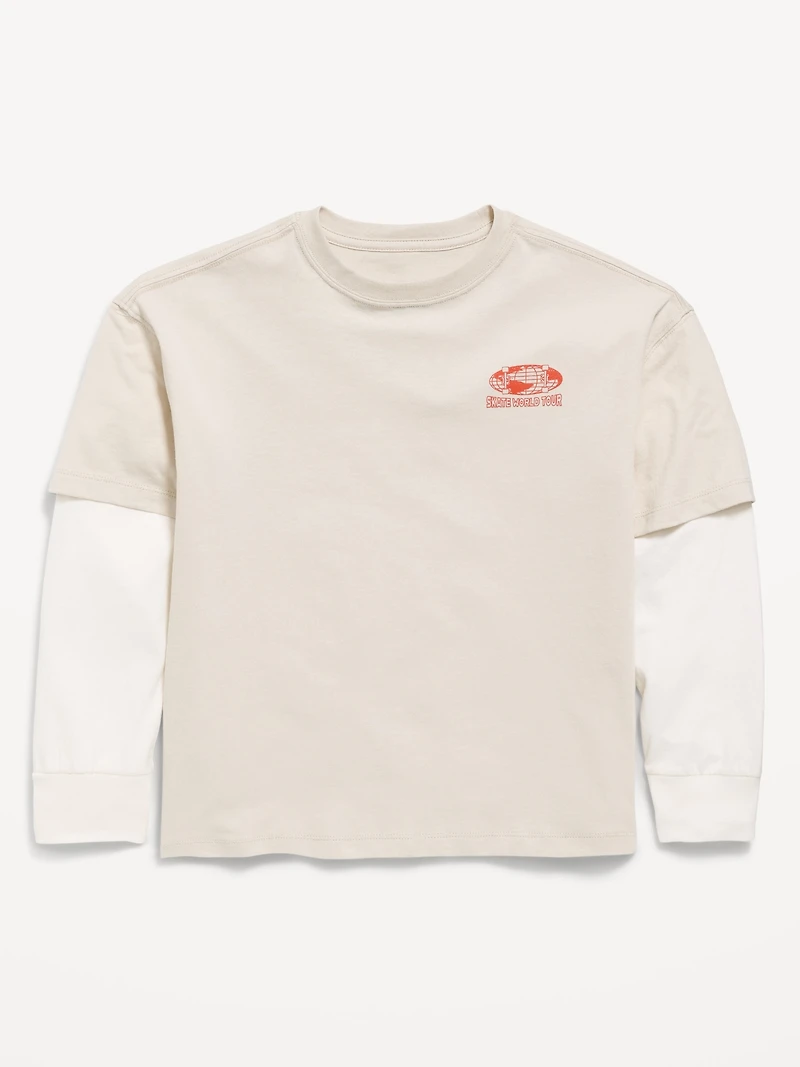 Oversized Long-Sleeve 2-In-1 Graphic T-Shirt for Boys