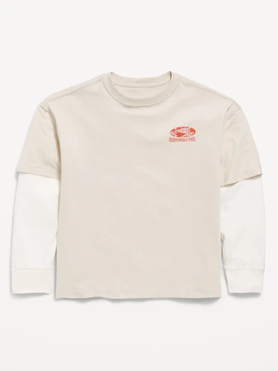 Oversized Long-Sleeve 2-In-1 Graphic T-Shirt for Boys