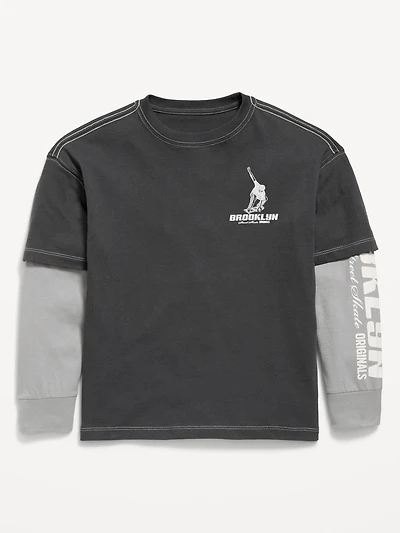 Oversized Long-Sleeve 2-In-1 Graphic T-Shirt for Boys