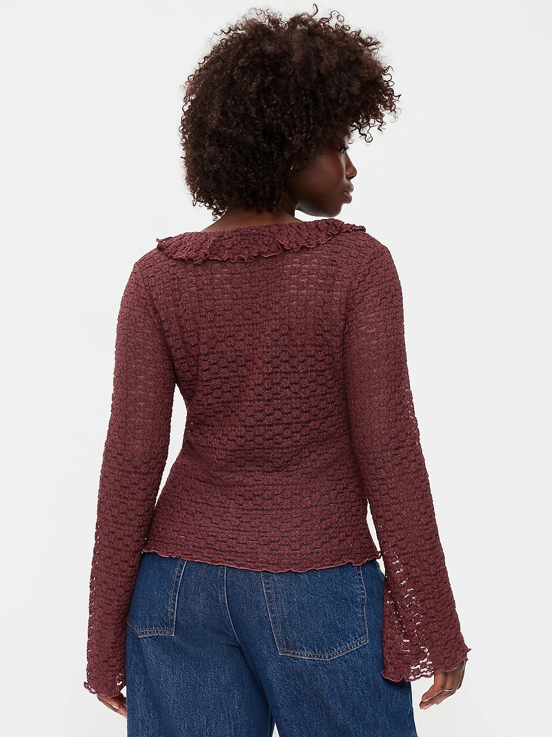 Fitted Bell-Sleeve Ruffle Top