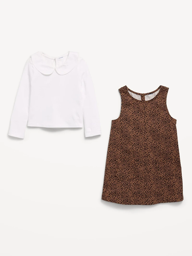 Collared Top and Dress Set for Toddler Girls