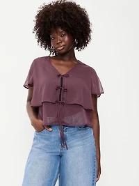 Chiffon Tie-Front Flutter-Sleeve Top