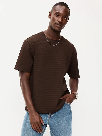 Relaxed Short-Sleeve Textured Waffle T-Shirt