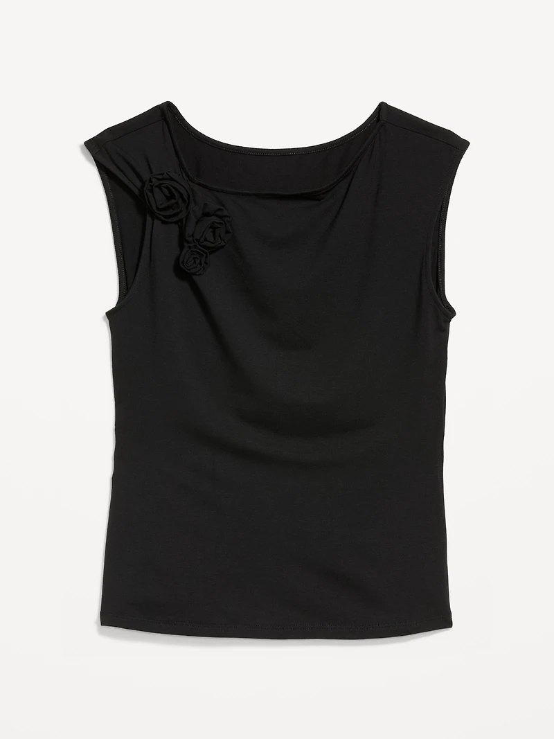 Gathered-Shoulder Rosette Top