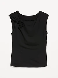 Gathered-Shoulder Rosette Top