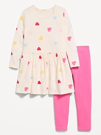 Printed Long-Sleeve Dress and Leggings Set for Toddler Girls