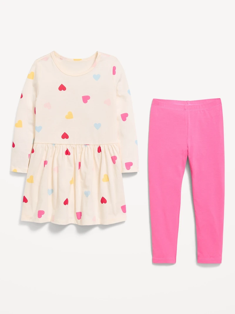 Printed Long-Sleeve Dress and Leggings Set for Toddler Girls