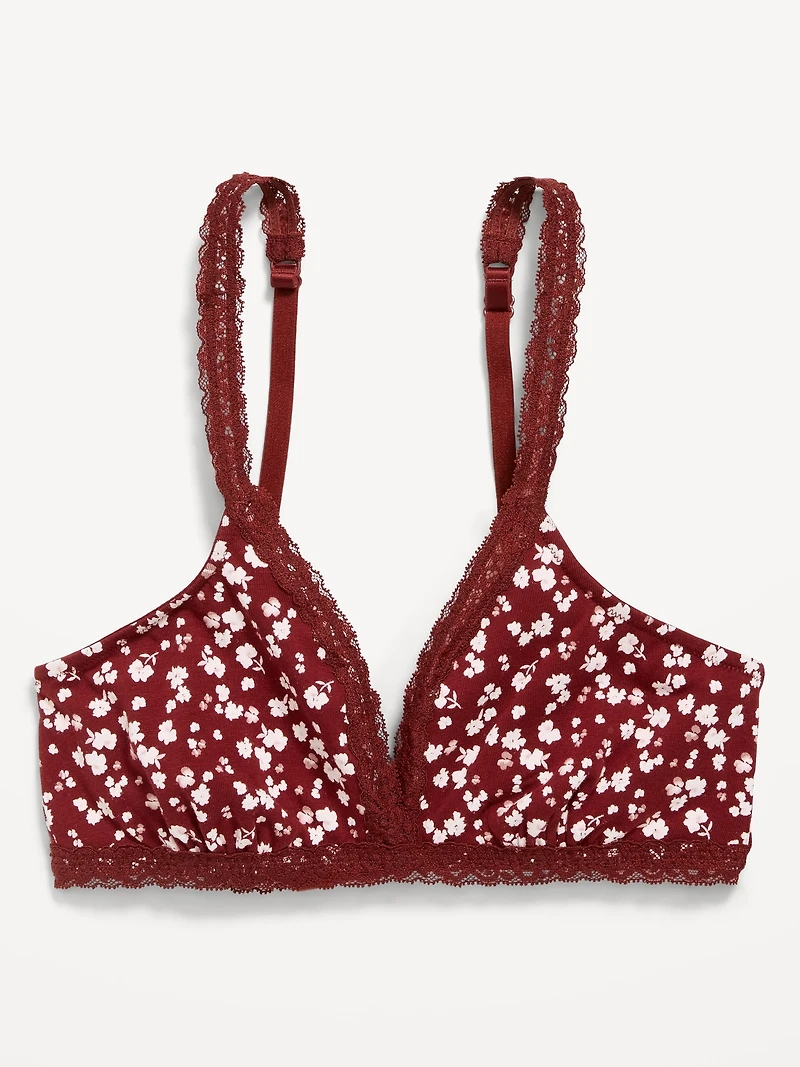Lace-Trim Cotton Triangle Bralette