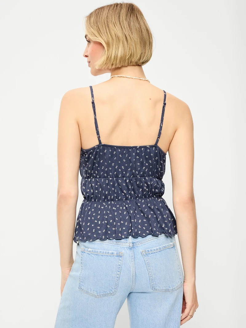 Lace-Trim Smocked-Waist Tank Top