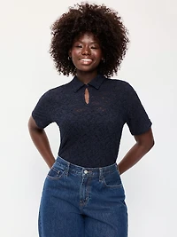 Lace Keyhole Polo Top