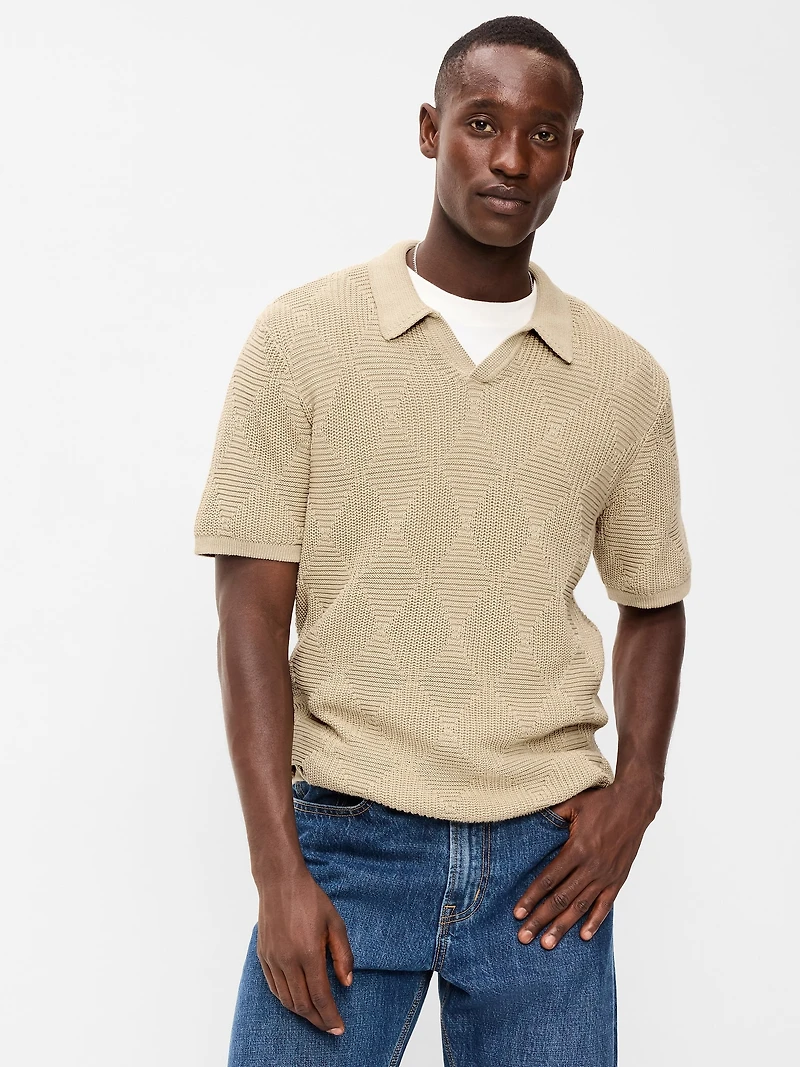 Mixed-Stitch Polo Sweater
