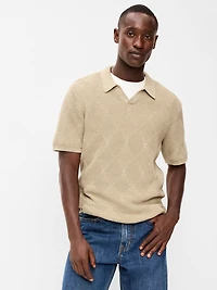 Mixed-Stitch Polo Sweater