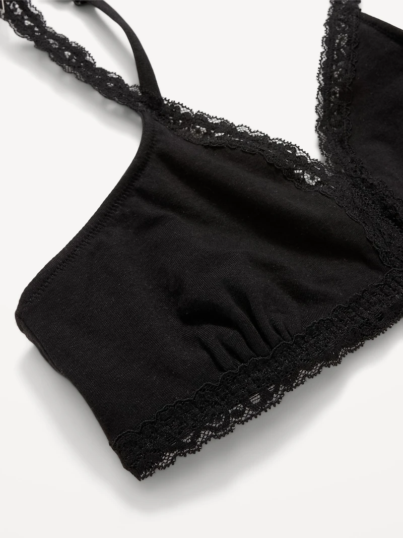 Lace-Trim Cotton Triangle Bralette