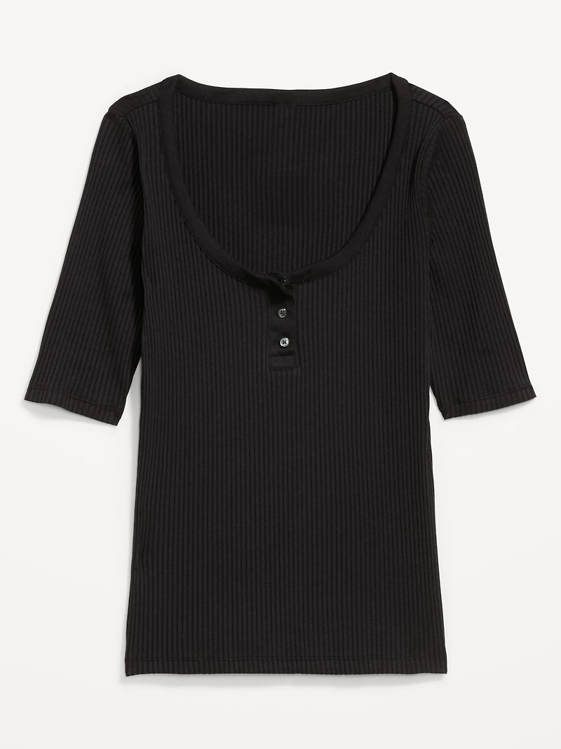 Scoop-Neck Fitted Henley Top