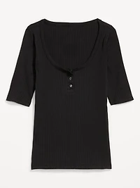 Scoop-Neck Fitted Henley Top