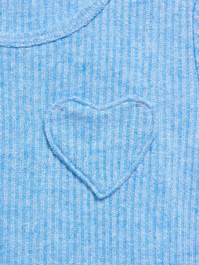 Short-Sleeve Ribbed Heart Pocket Dress for Toddler Girls