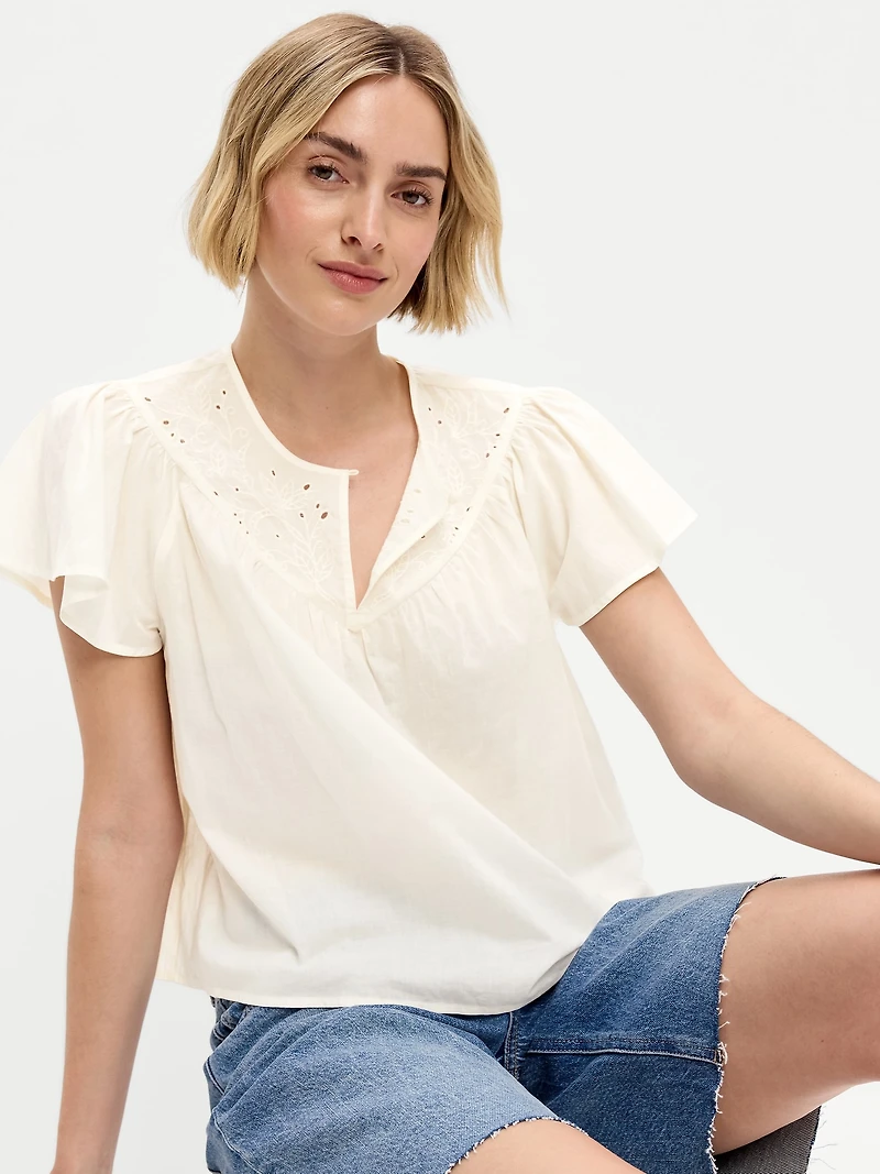 Short-Sleeve Embroidered Trousseau Top