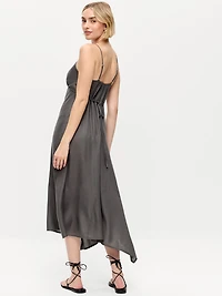 Fit & Flare Tie-Back Asymmetrical Midi Dress