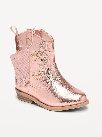 Shiny Side-Zip Western Boots for Toddler Girls
