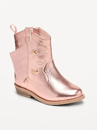 Shiny Side-Zip Western Boots for Toddler Girls