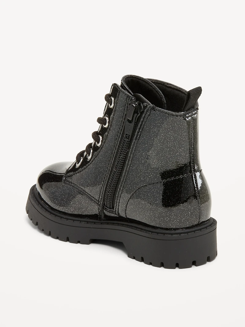 Glitter Side-Zip Combat Boots for Toddler Girls