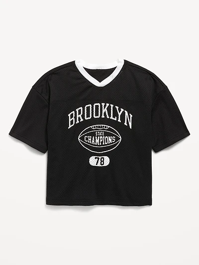 Oversized Mesh Graphic Football T-Shirt for Boys