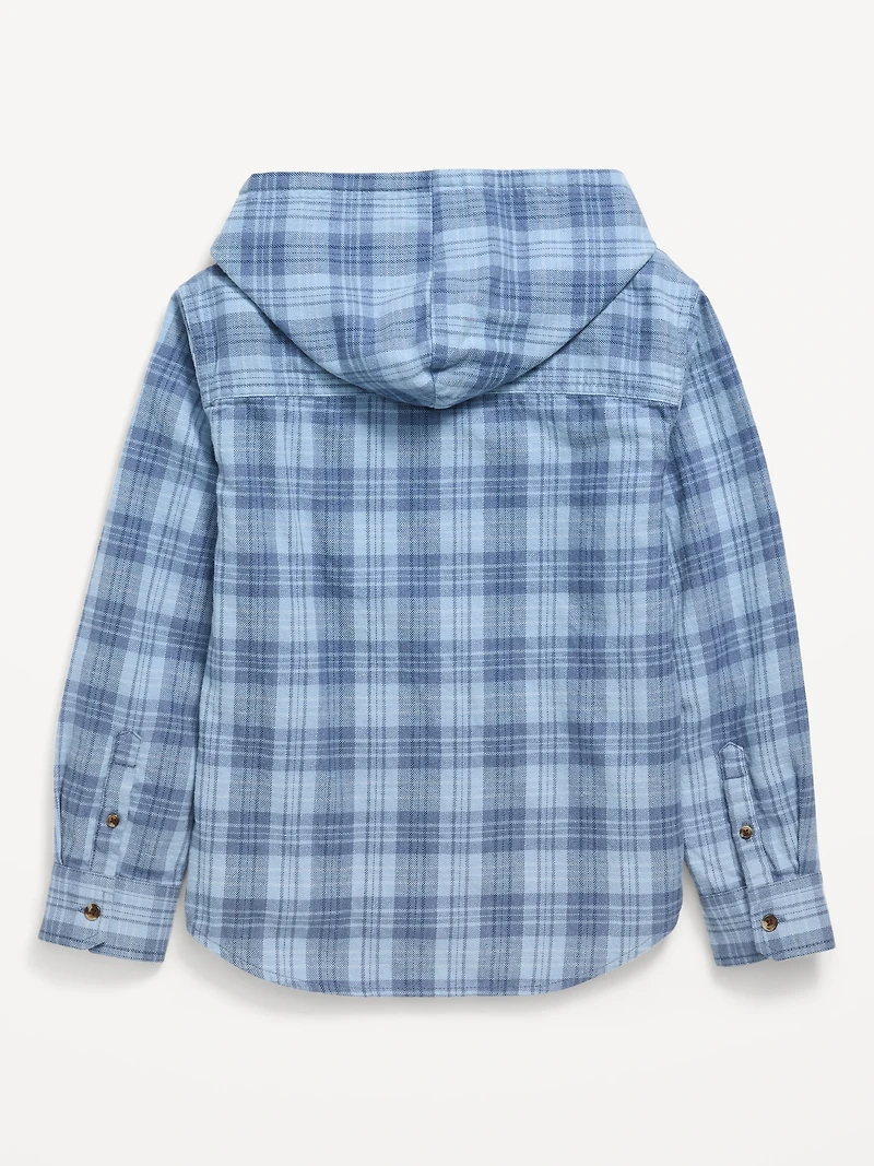 Long-Sleeve Plaid Flannel Hooded Shirt for Boys