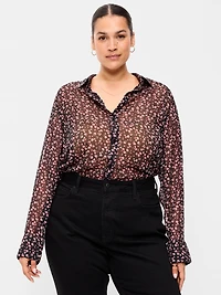 Airy Long-Sleeve Button-Down Top