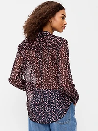 Airy Long-Sleeve Button-Down Top
