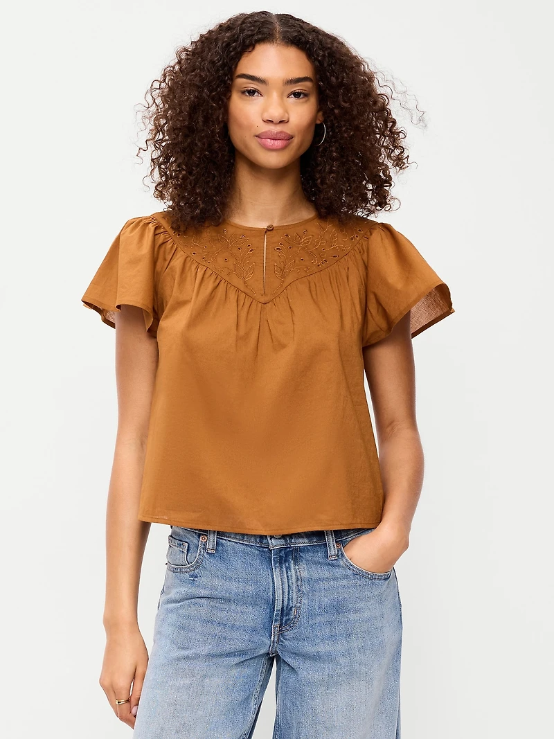 Short-Sleeve Embroidered Trousseau Top