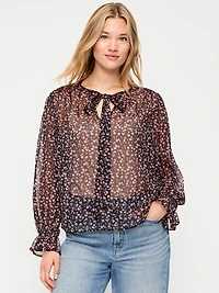 Chiffon Semi-Sheer Tie-Front Top