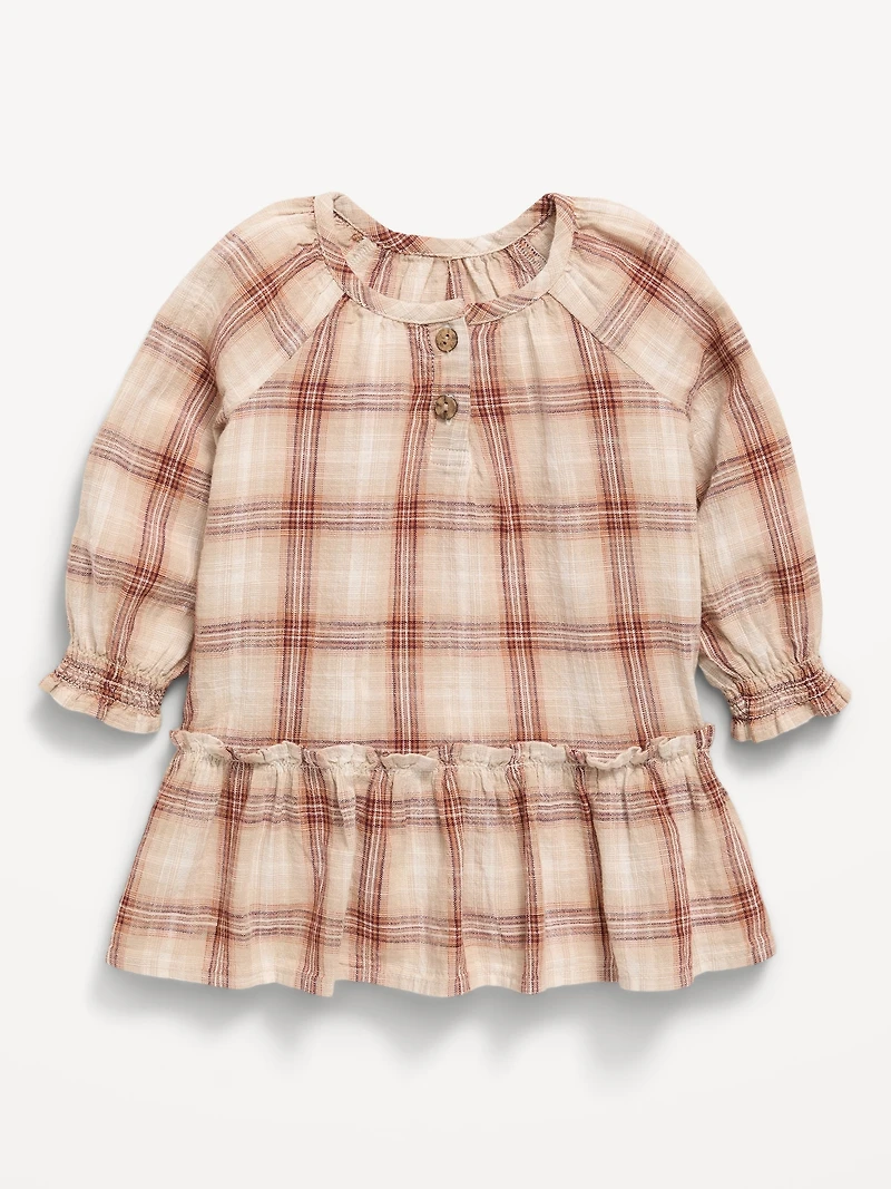 Long-Sleeve Plaid Ruffled Swing Dress for Baby