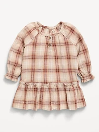 Long-Sleeve Plaid Ruffled Swing Dress for Baby