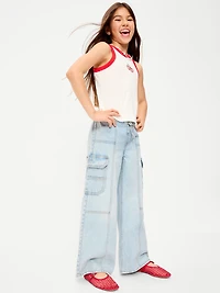 Pull-On Low-Rise Super Baggy Wide-Leg Cargo Jeans for Girls