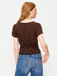 Lace-Trim Button-Down Top