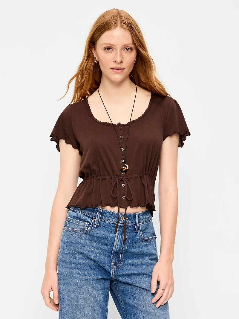 Lace-Trim Button-Down Top