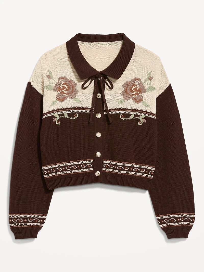 Seaside Cotton Tie-Front Collared Cardigan