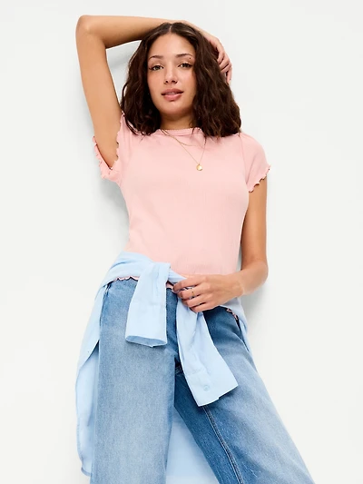 Lettuce-Edge Pointelle Top