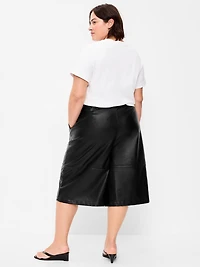 Mid-Rise Faux-Leather Baggy Culottes