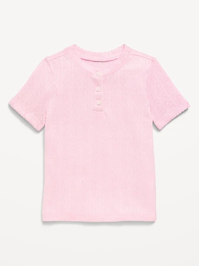 Cozy Short-Sleeve Pointelle-Knit Top for Toddler Girls