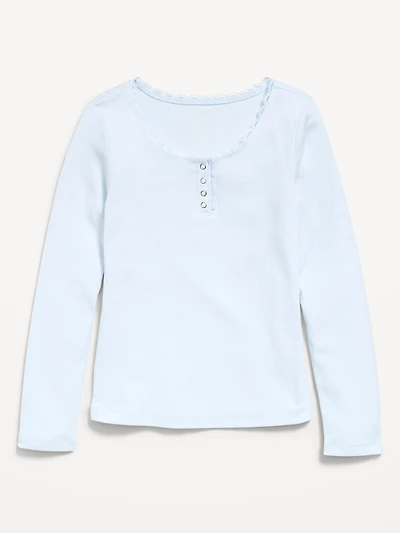 Long-Sleeve Ribbed Henley T-Shirt for Girls