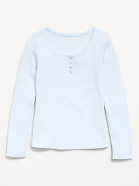 Long-Sleeve Ribbed Henley T-Shirt for Girls