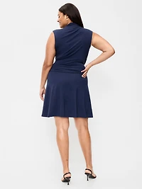 Gathered Mock-Neck Drop-Waist Mini Dress