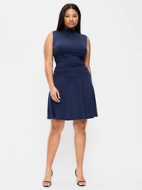 Gathered Mock-Neck Drop-Waist Mini Dress