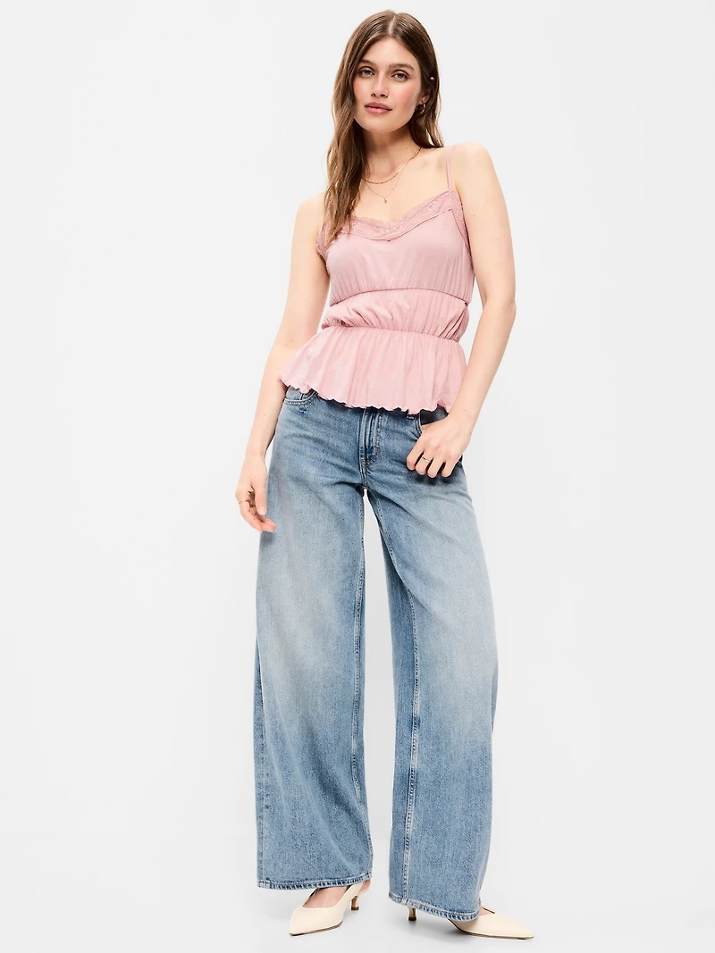 Lace-Trim Smocked-Waist Tank Top