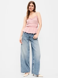 Lace-Trim Smocked-Waist Tank Top