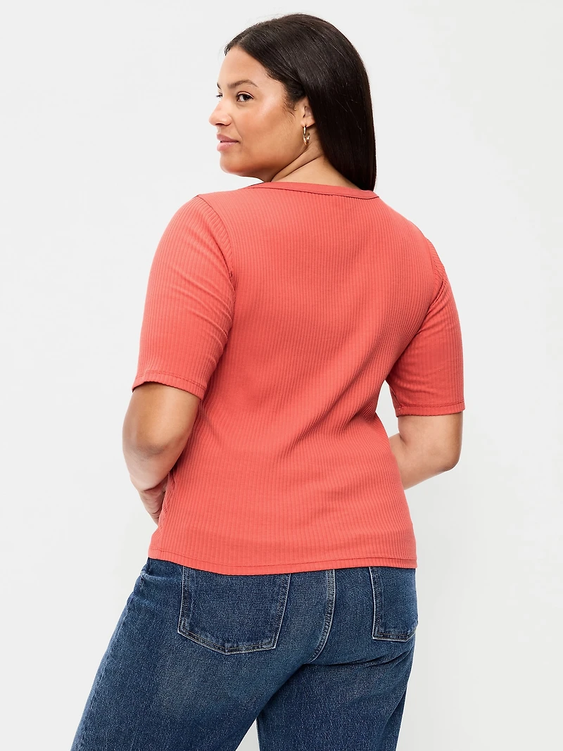 Scoop-Neck Fitted Henley Top